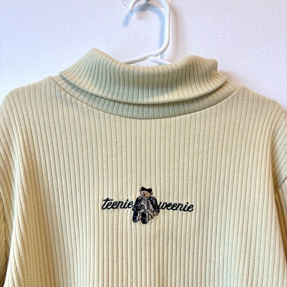Vintage Teenie Weenie Ribbed Turtleneck Top Bear Embroidered Size 160/84A Beige - Picture 5 of 6